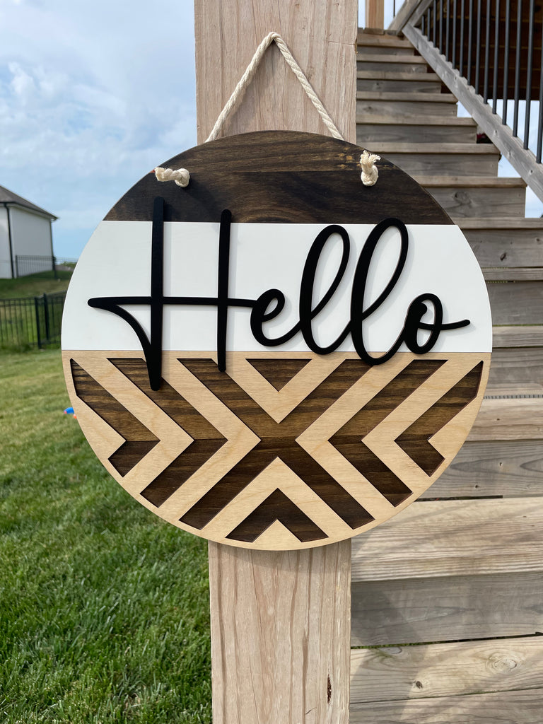 Hello Tile. Sign Geometric Hello Door Sign – Fountain City Woodshop